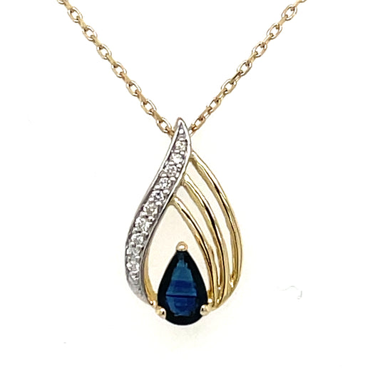 9ct Gold Real Sapphire & Diamond Pendant GPS78