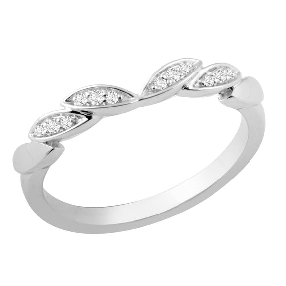 9ct White Gold Diamond 0.08ct V-shaped Petal Ring X135