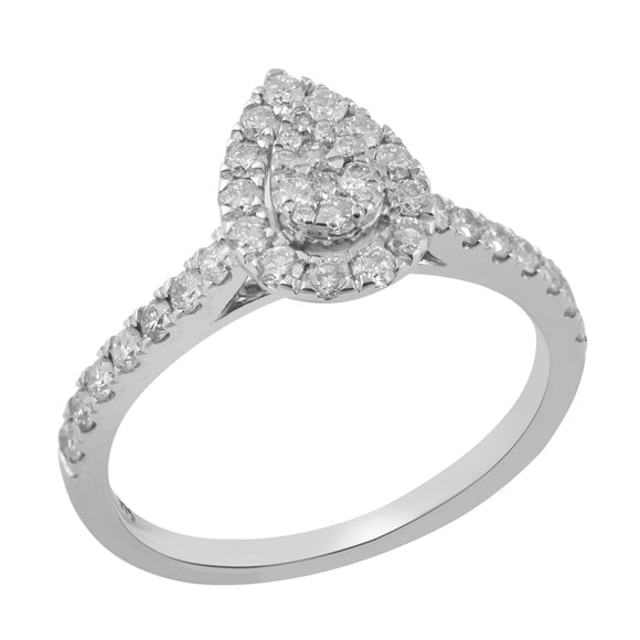 9ct White Gold Diamond Teardrop Halo 0.55ct Engagement Ring Z228