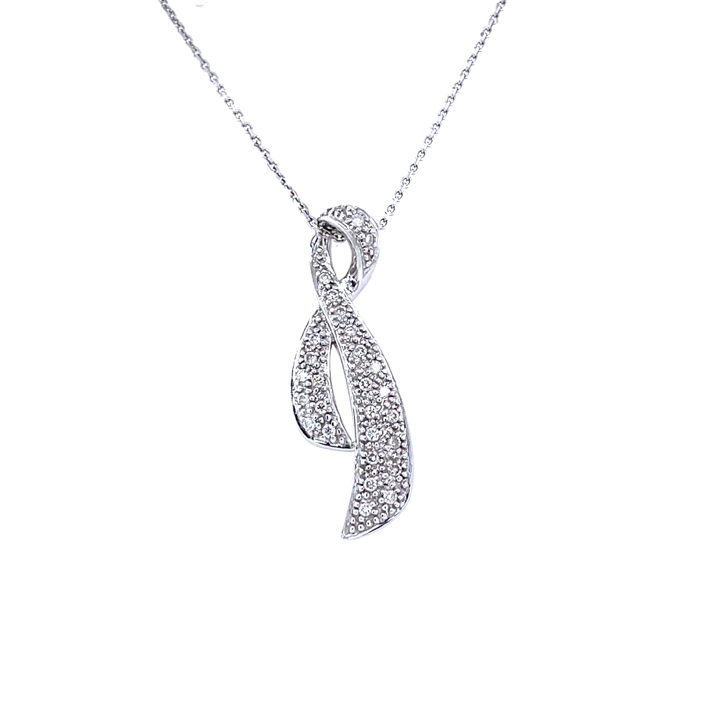 18ct White Gold Diamond Ribbon Pendant DP030
