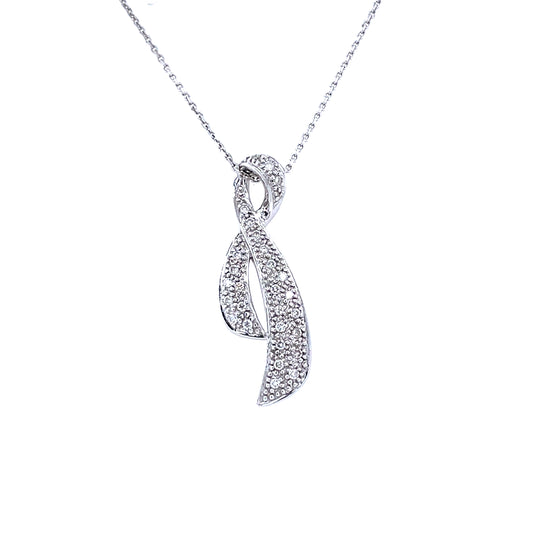 18ct White Gold Diamond Ribbon Pendant DP030