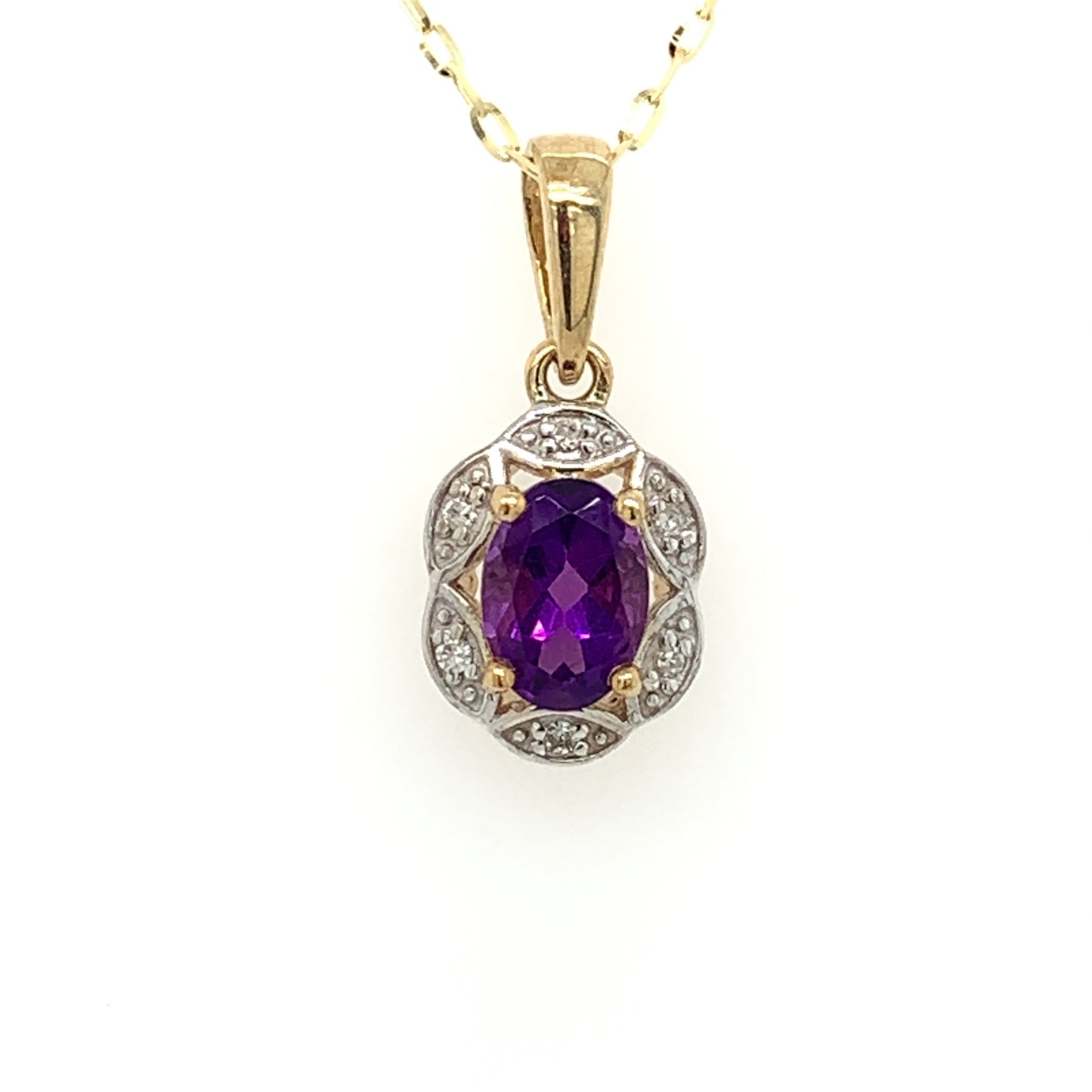 9ct Gold Amethyst & Diamond Vintage Cluster Pendant GPX165