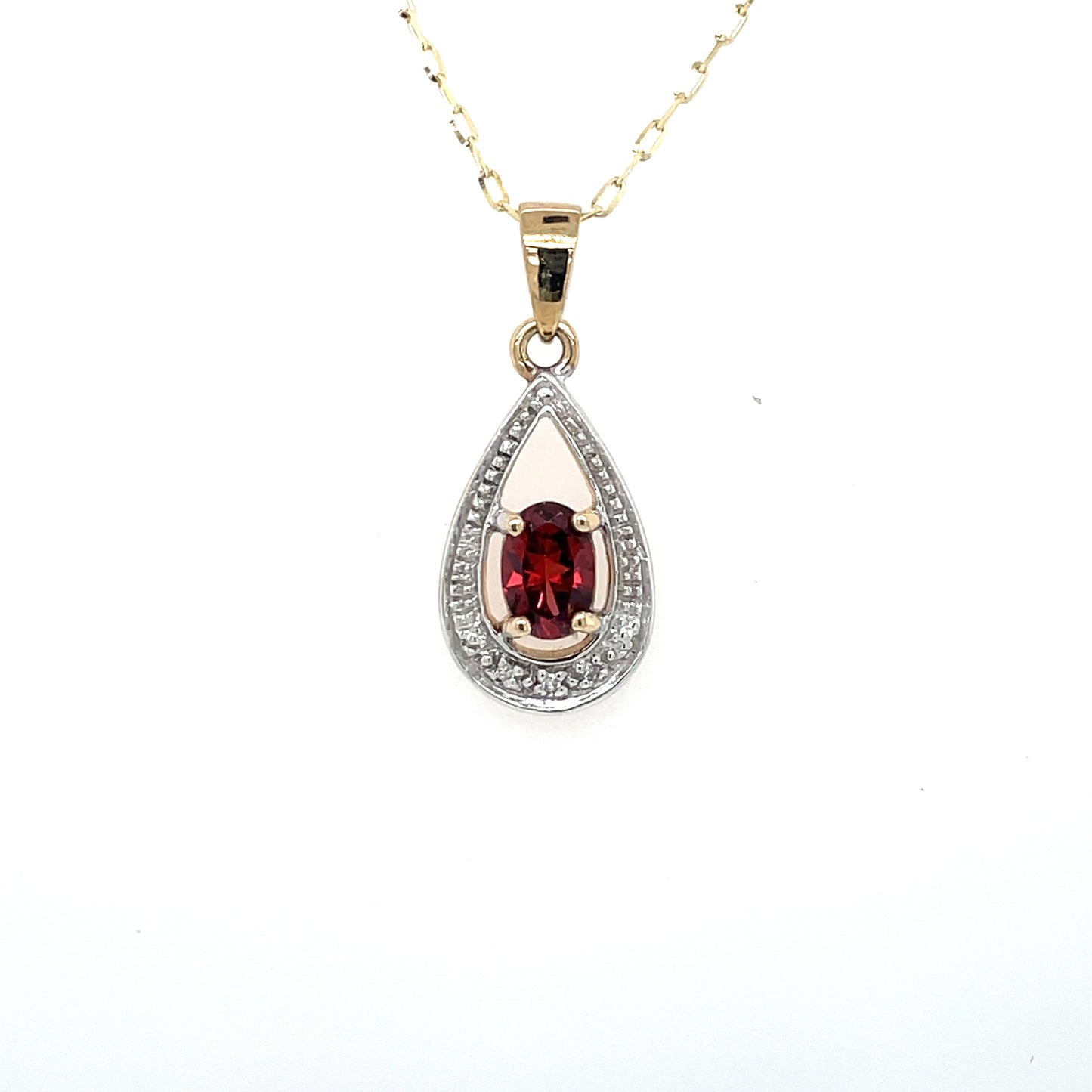 9ct Gold Garnet & Diamond Teardrop Pendant GPX175