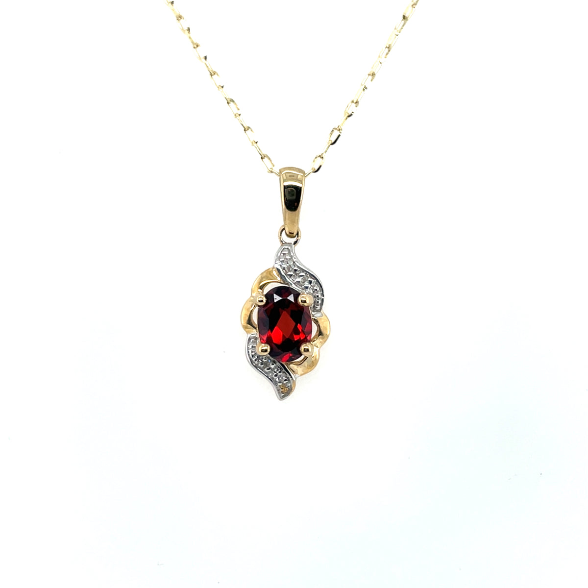 9ct Gold Real Garnet & Diamond Pendant GPX208