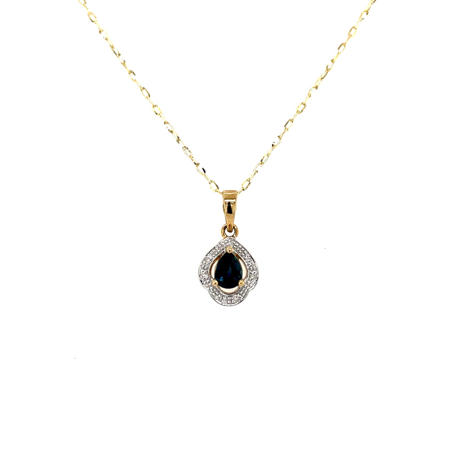 9ct Gold Real Sapphire & Diamond Teardrop Pendant GPS91