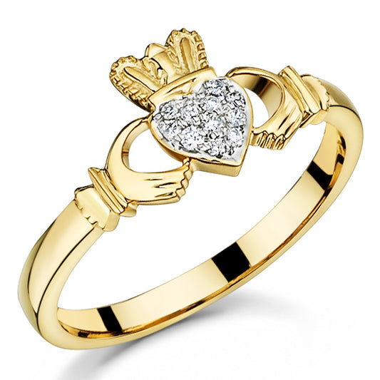9ct Gold Diamond Claddagh Ring GR451