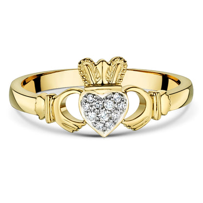 9ct Gold Diamond Claddagh Ring GR451
