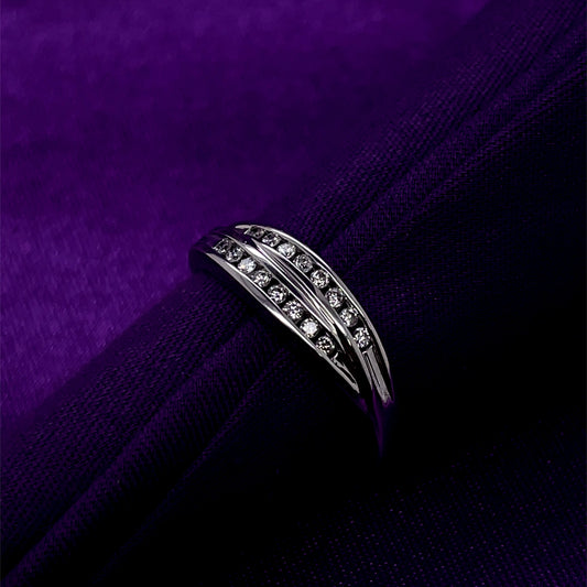 9ct White Gold Diamond Double Row Ring DR060