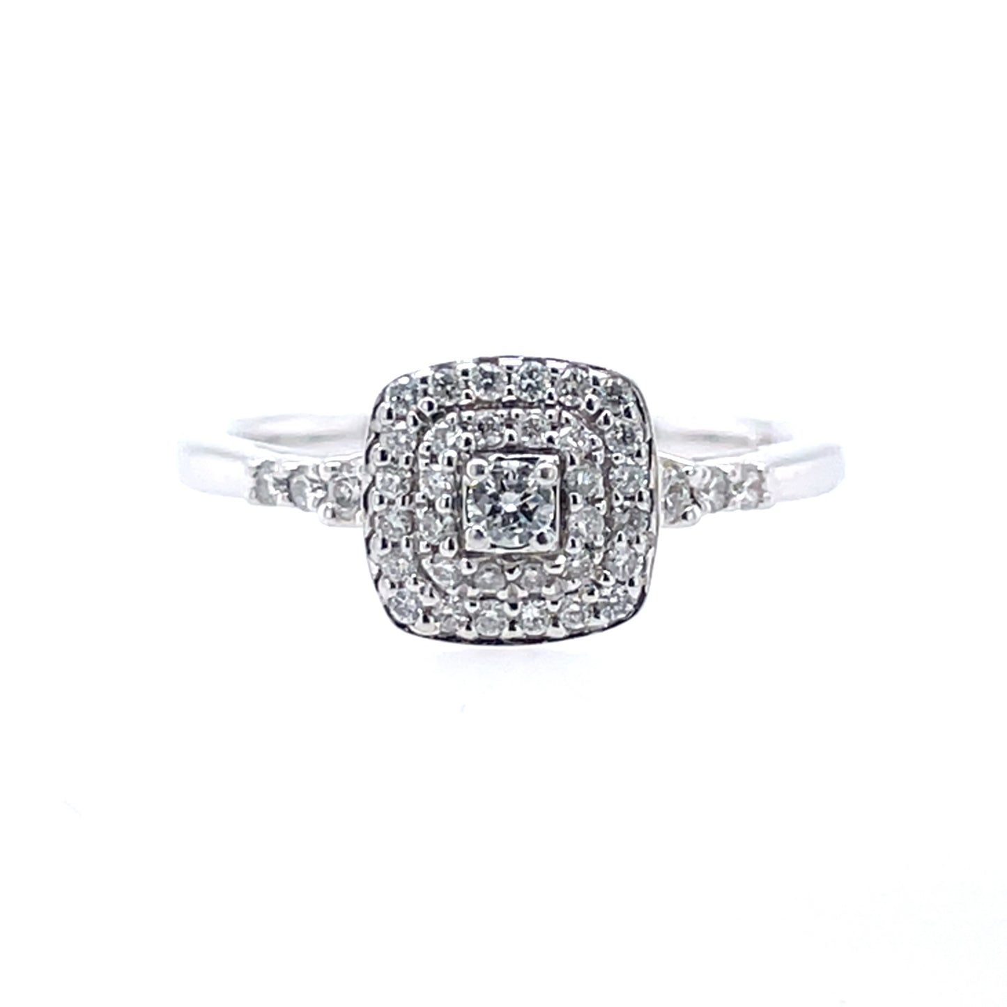 9ct White Gold Diamond Cushion Halo Ring Z078