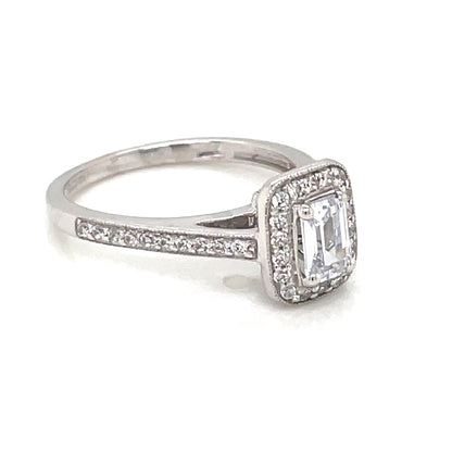 9ct White Gold Rectangular CZ Halo Ring Pavé Shoulders WRZ149