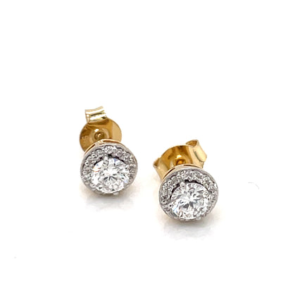 9ct Gold Lab Grown  Diamond  Round Halo Stud Earrings E-27