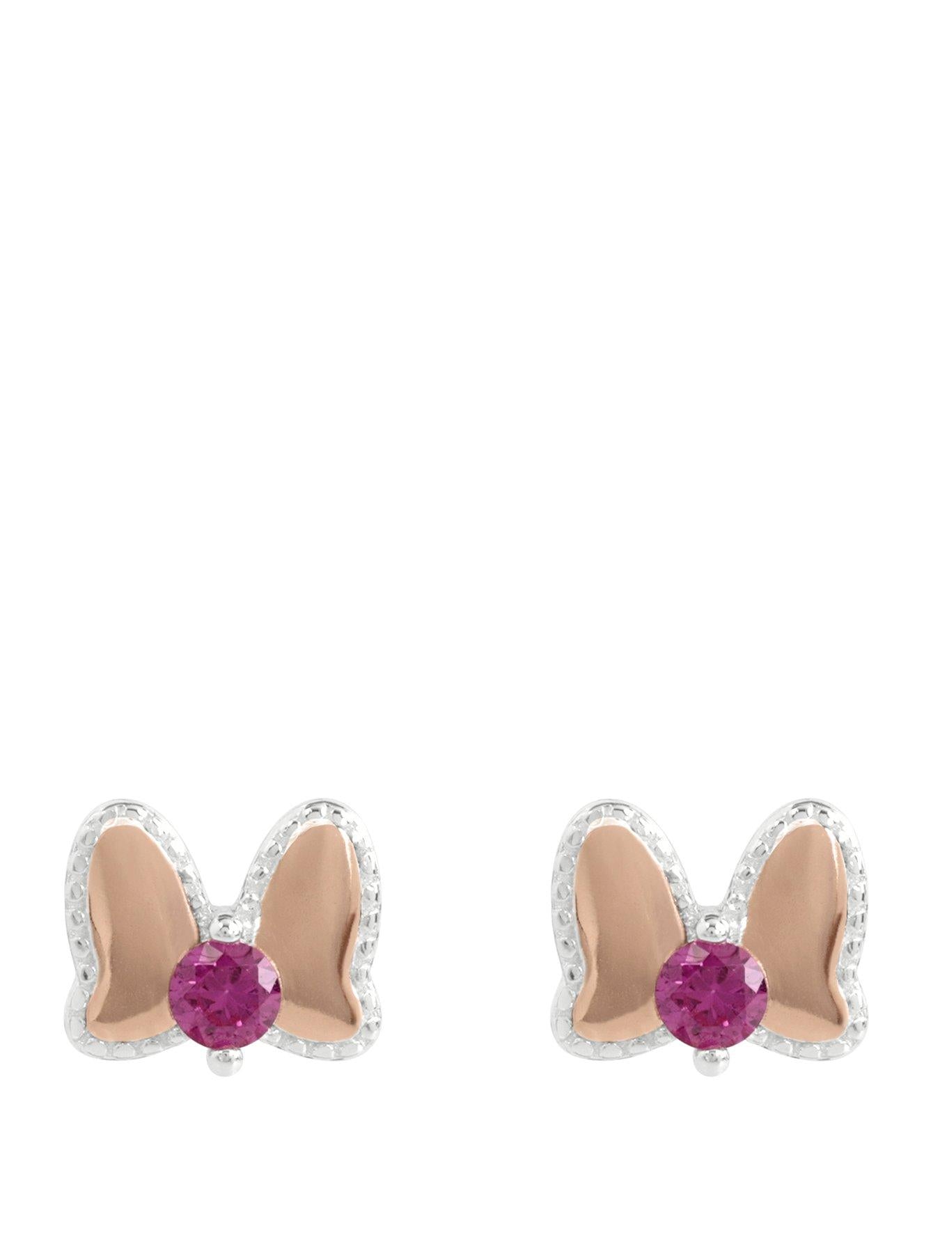 Disney Silver Minnie Mouse Pink Enamel Bow Stud Earrings E908175