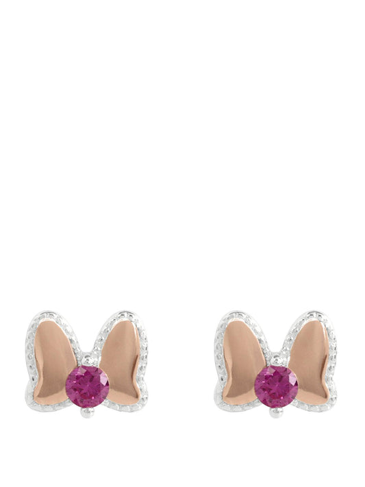 Disney Silver Minnie Mouse Pink Enamel Bow Stud Earrings E908175