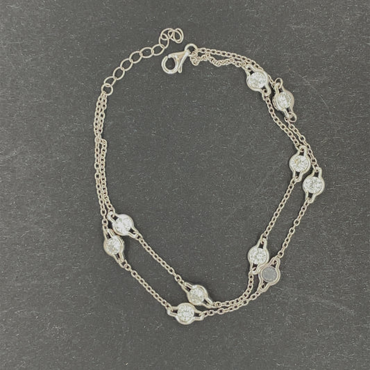 Sterling Silver CZ Double Station Bracelet ED060DB