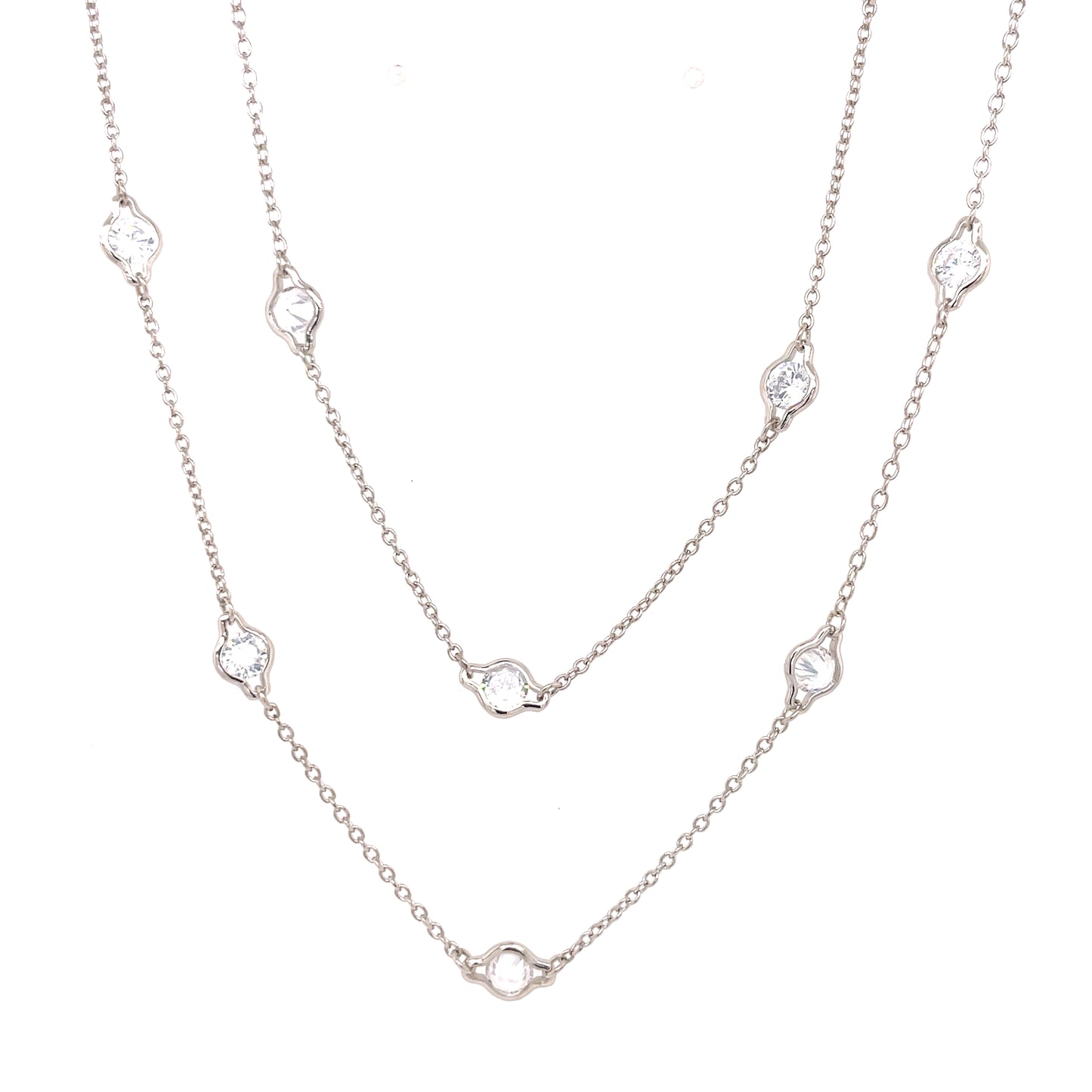 Sterling Silver CZ Double Station Necklace ED060