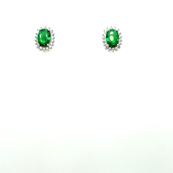 Sterling Silver Emerald CZ Cluster Stud Earrings ED272G