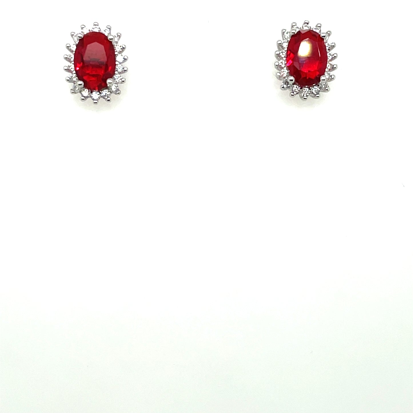 Sterling Silver Ruby CZ Cluster Stud Earrings ED272R