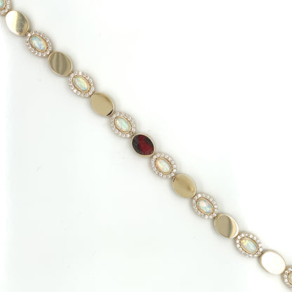 9ct Gold Oval Created Opal  & Disc Bracelet