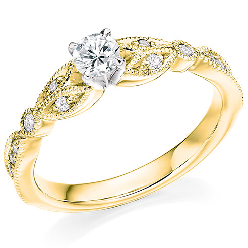 9ct Gold Diamond Vintage -style Solitaire Ring O.43ct Z253