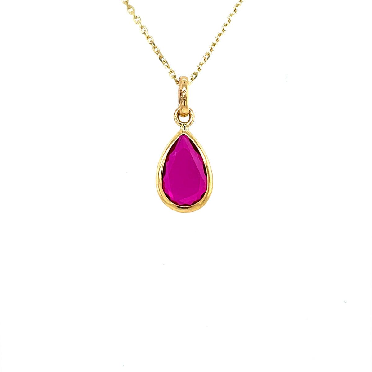 9ct Gold Ruby CZ Teardrop Pendant GPR49