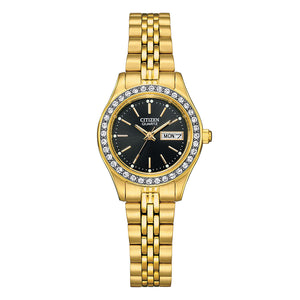 Citizen Women's Quartz Crystal Bracelet Watch Black Dial EQ0532-55E