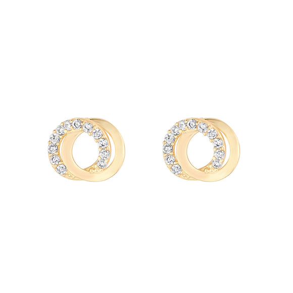 9ct Gold CZ Double Circle Stud Earrings