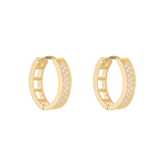 9ct Gold Triple Row CZ Huggie Hoop Earrings GEZ717