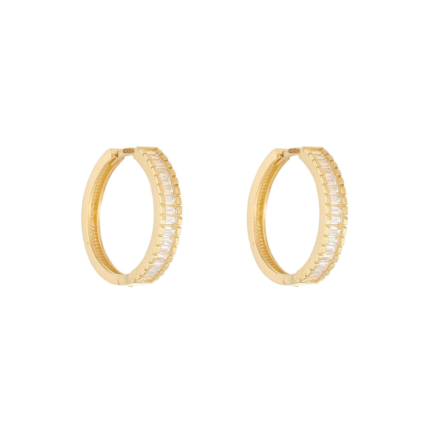 9ct Gold 17.5mm Baguette CZ Huggie Hoop Earrings