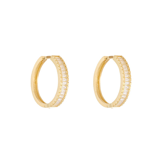 9ct Gold 17.5mm Baguette CZ Huggie Hoop Earrings