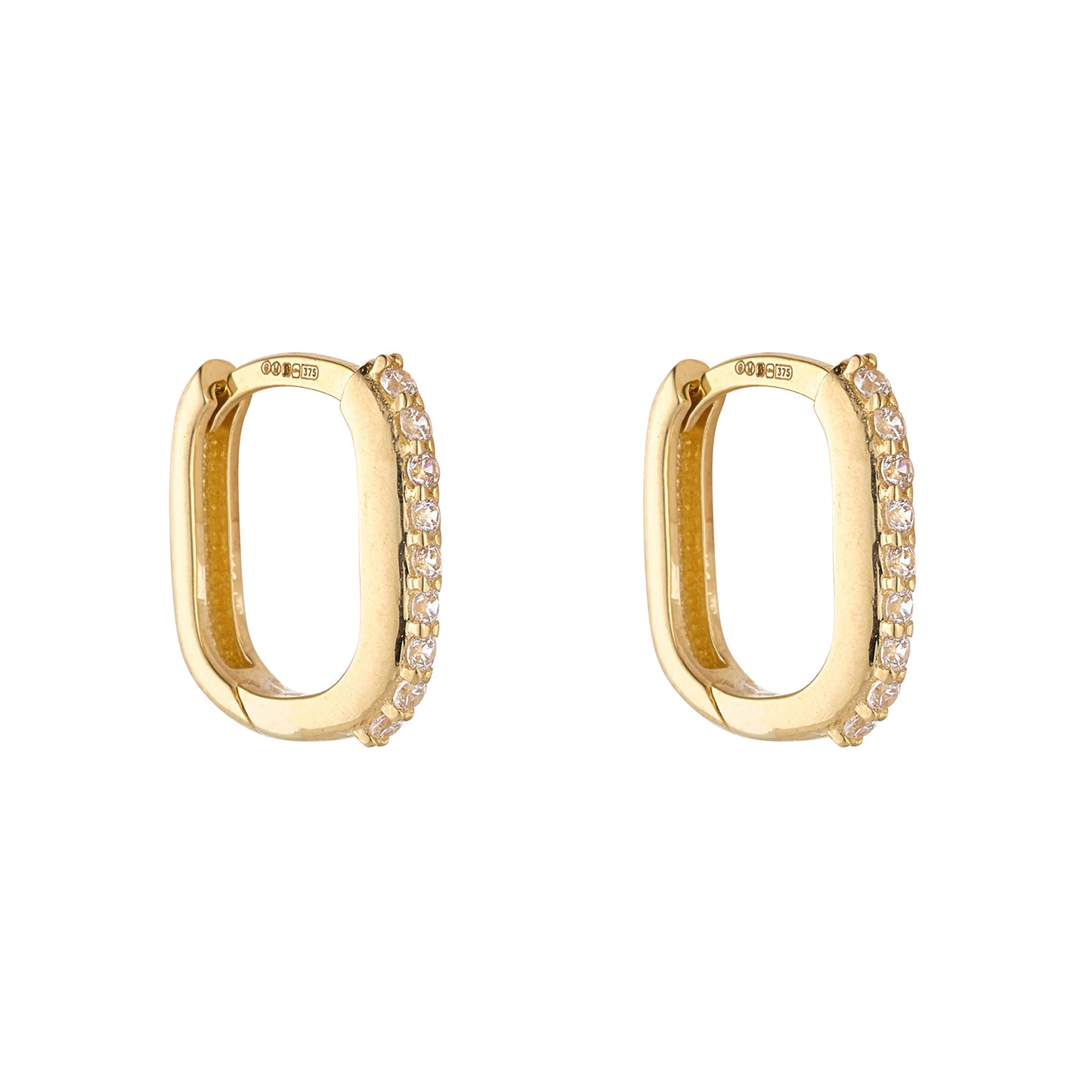 9ct Gold Oblong CZ Huggie Hoop Earrings