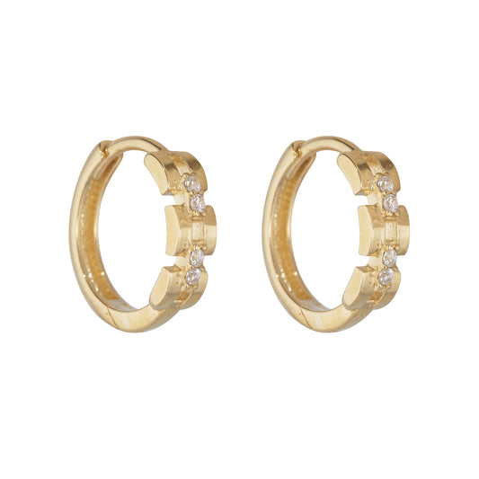 9ct Gold CZ Link Huggie Hoop Earrings GEZ716