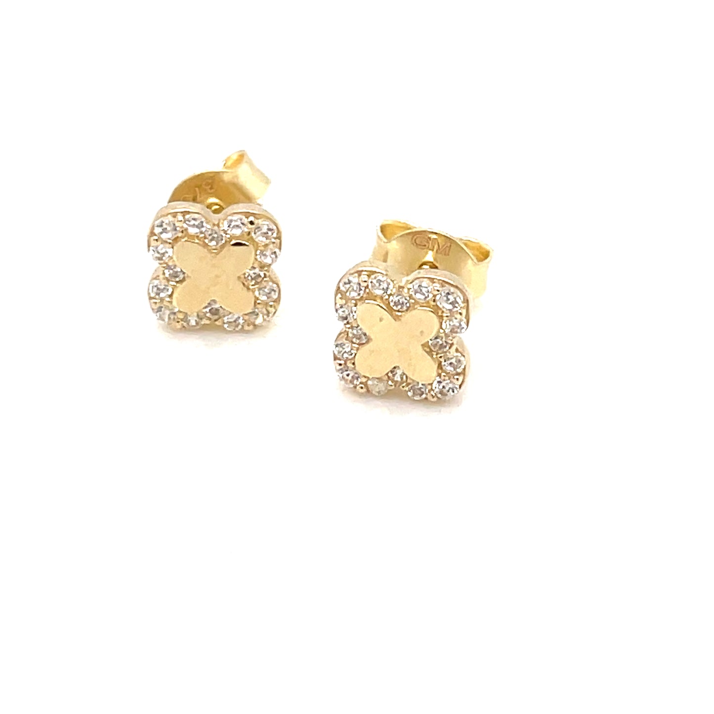 9ct Gold CZ Clover Stud Earrings GEZ712