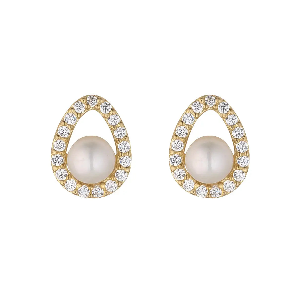 9ct Gold CZ & Pearl Stud Earrings GEP365