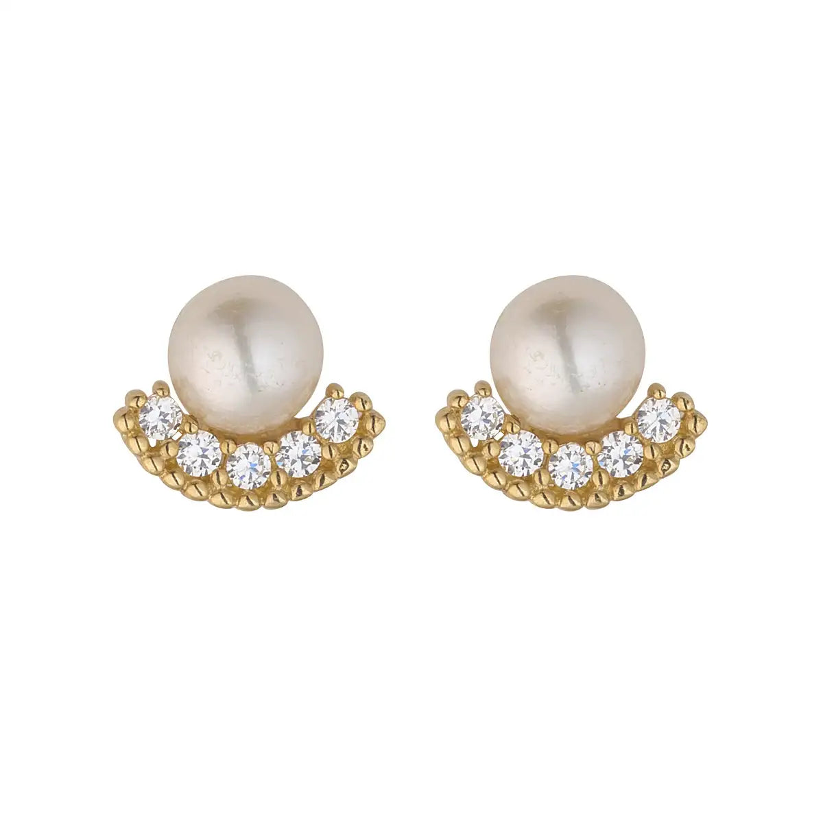 9ct Gold CZ & Pearl Stud Earrings GEP361