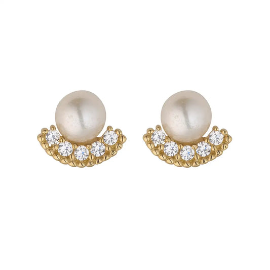 9ct Gold CZ & Pearl Stud Earrings GEP361