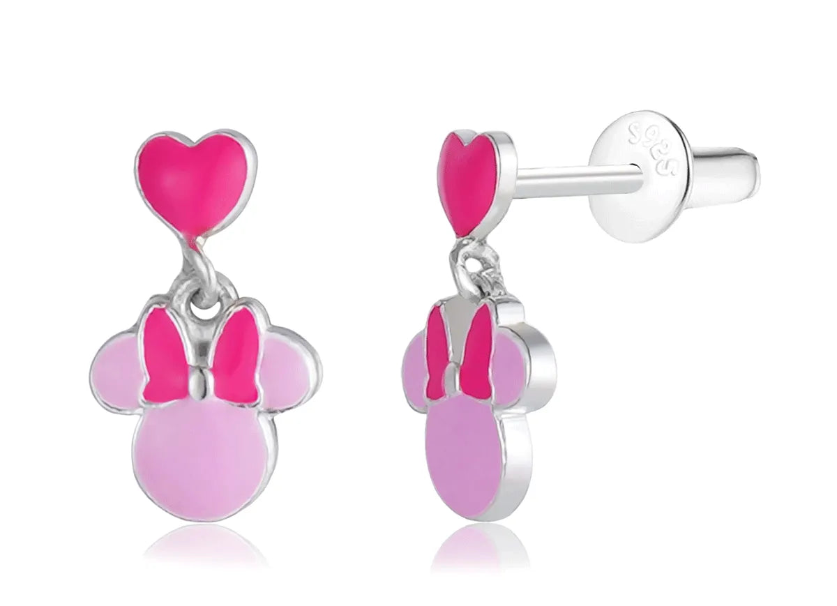 Disney Silver Minnie Mouse Love Heart Stud Earrings ES00111