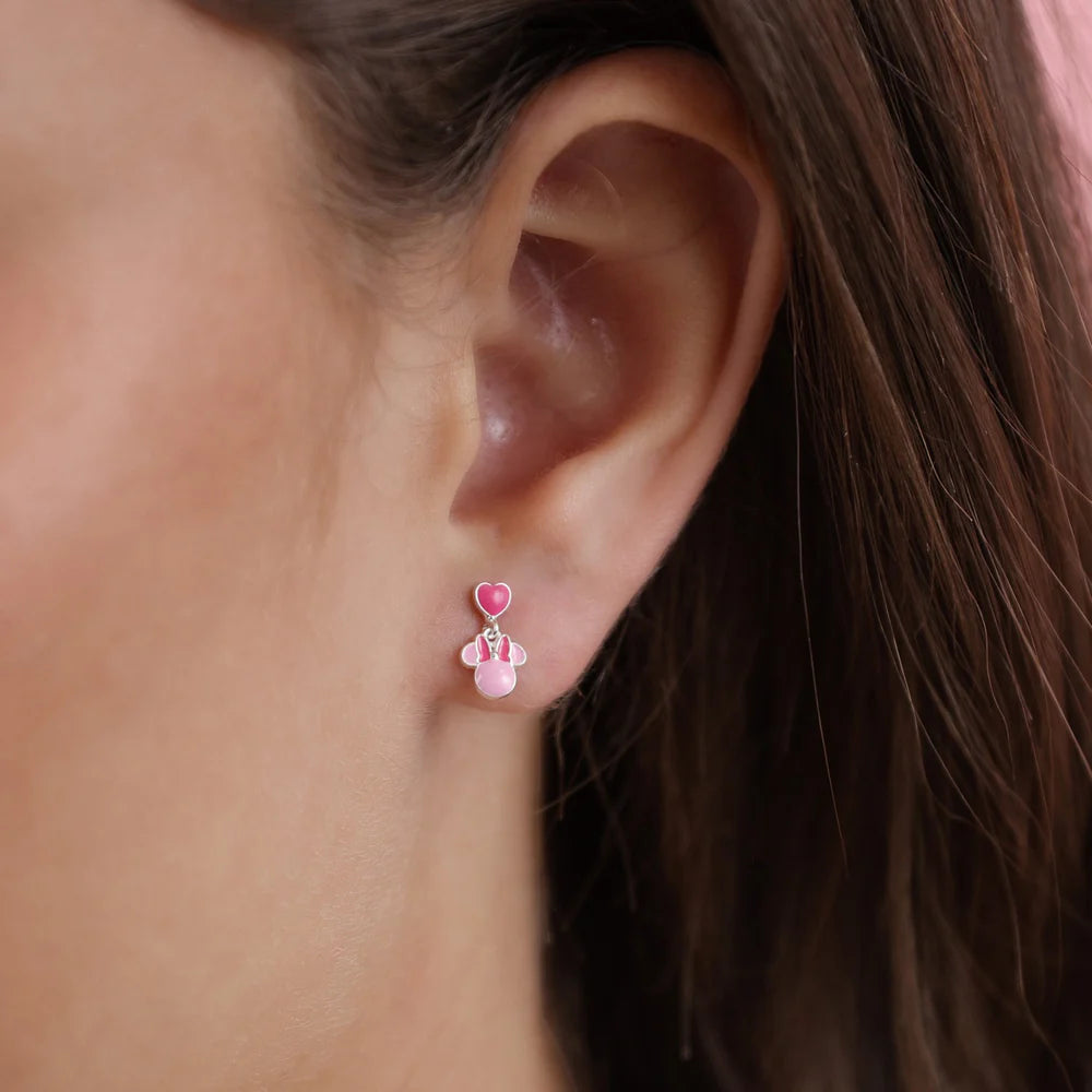 Disney Silver Minnie Mouse Love Heart Stud Earrings ES00111