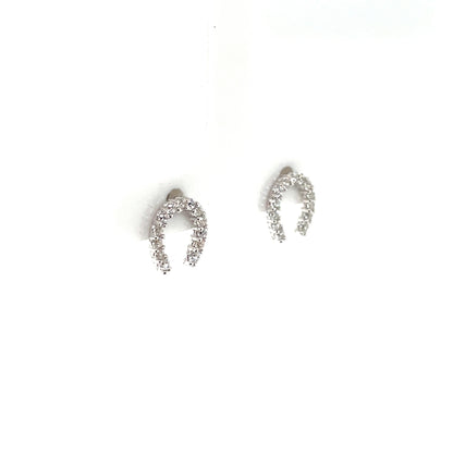 9ct White Gold CZ Horseshoe Stud Earrings WEZ072