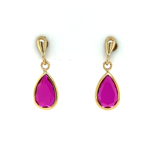 9ct Gold Ruby CZ Teardrop Earrings GER83