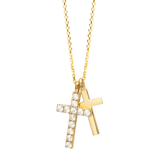 9ct Gold CZ & Plain Cross Pendant GPZ383