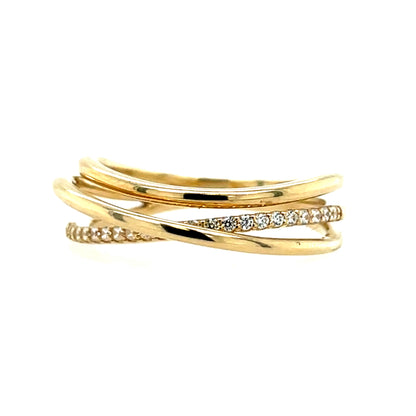 9ct Gold CZ Crossover Band Ring GRZ308