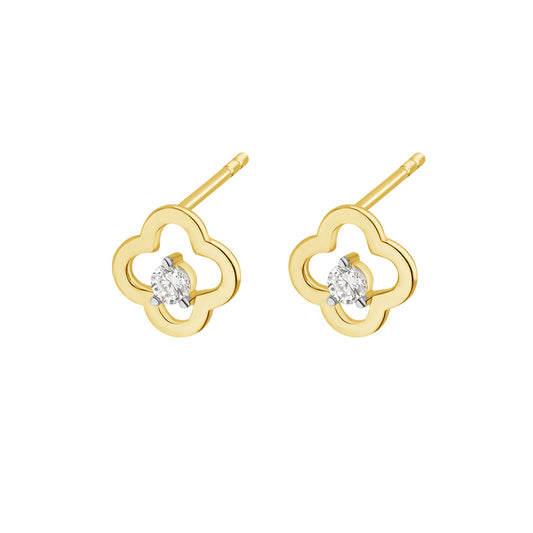 9ct Gold CZ Clover Stud Earrings GEZ727