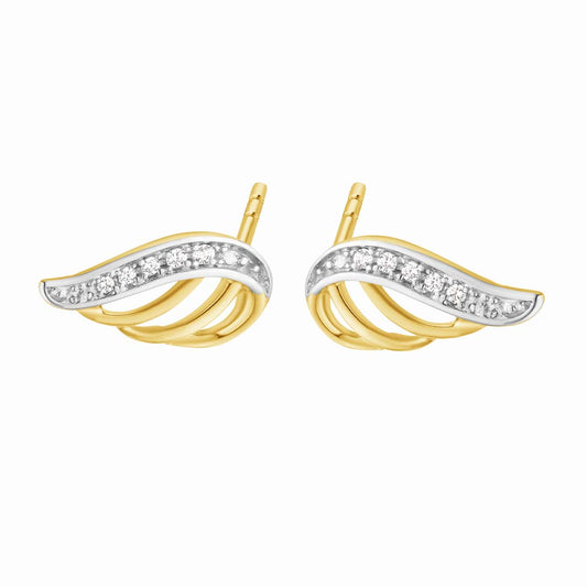 9ct Gold CZ Angel Wing Stud Earrings GEZ728