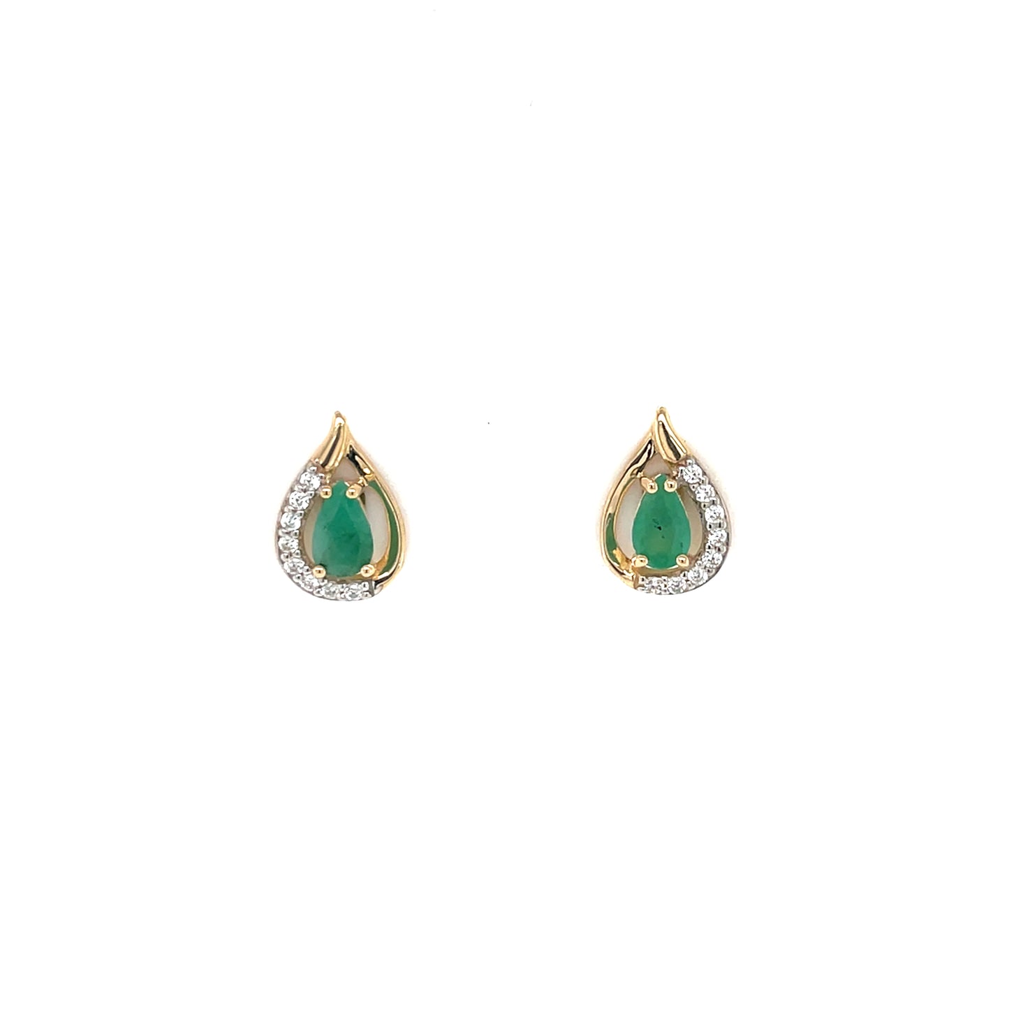 9ct Gold Real Emerald & CZ Teardrop Stud Earrings GEE73