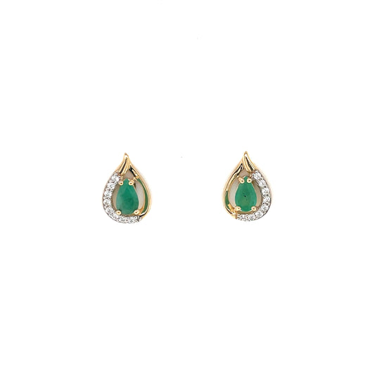 9ct Gold Real Emerald & CZ Teardrop Stud Earrings GEE73