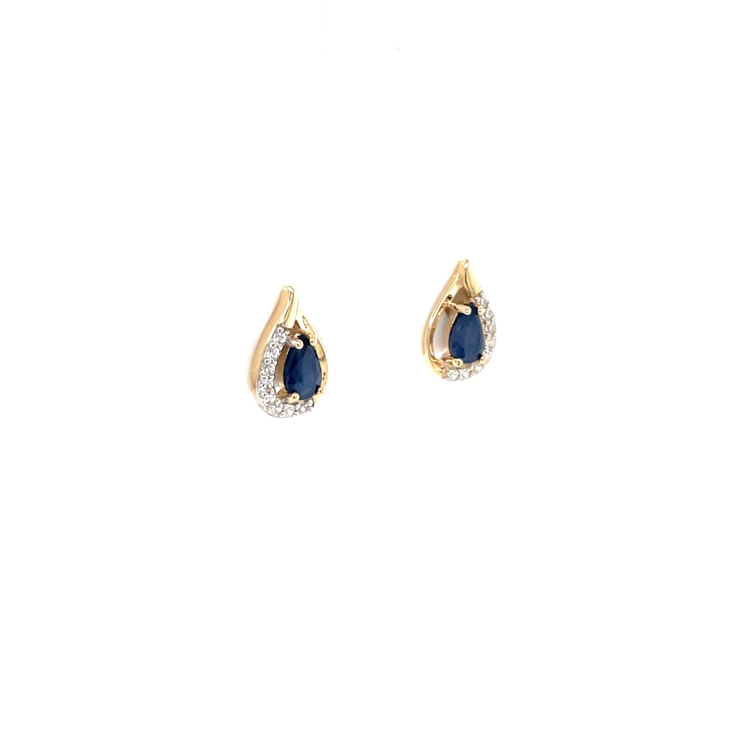 9ct Gold Real Sapphire & CZ Teardrop Stud Earrings GES115