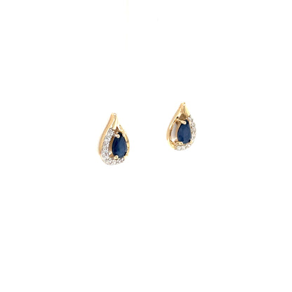 9ct Gold Real Sapphire & CZ Teardrop Stud Earrings GES115