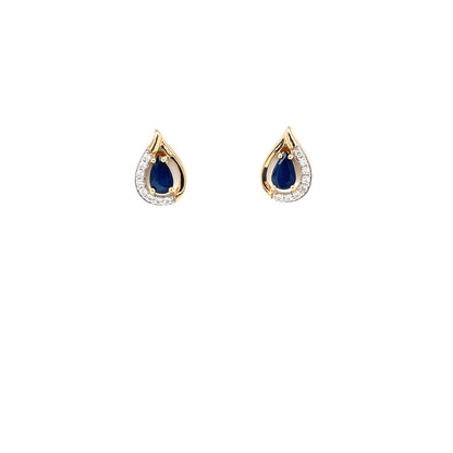 9ct Gold Real Sapphire & CZ Teardrop Stud Earrings GES115