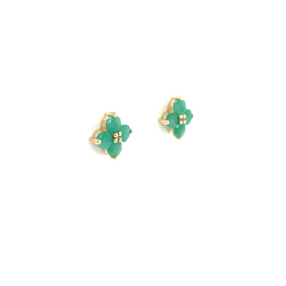 9ct Gold Real Emerald Flower Stud Earrings GEE72