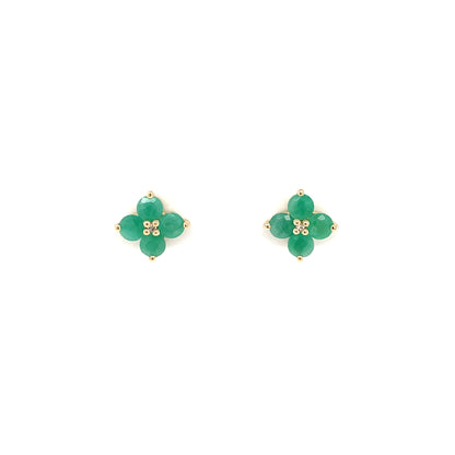 9ct Gold Real Emerald Flower Stud Earrings GEE72